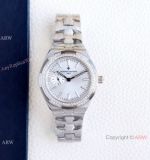 Swiss Grade 1 Vacheron Constantin Women 37mm Overseas Watch Silver Dial Diamond Bezel 36mm